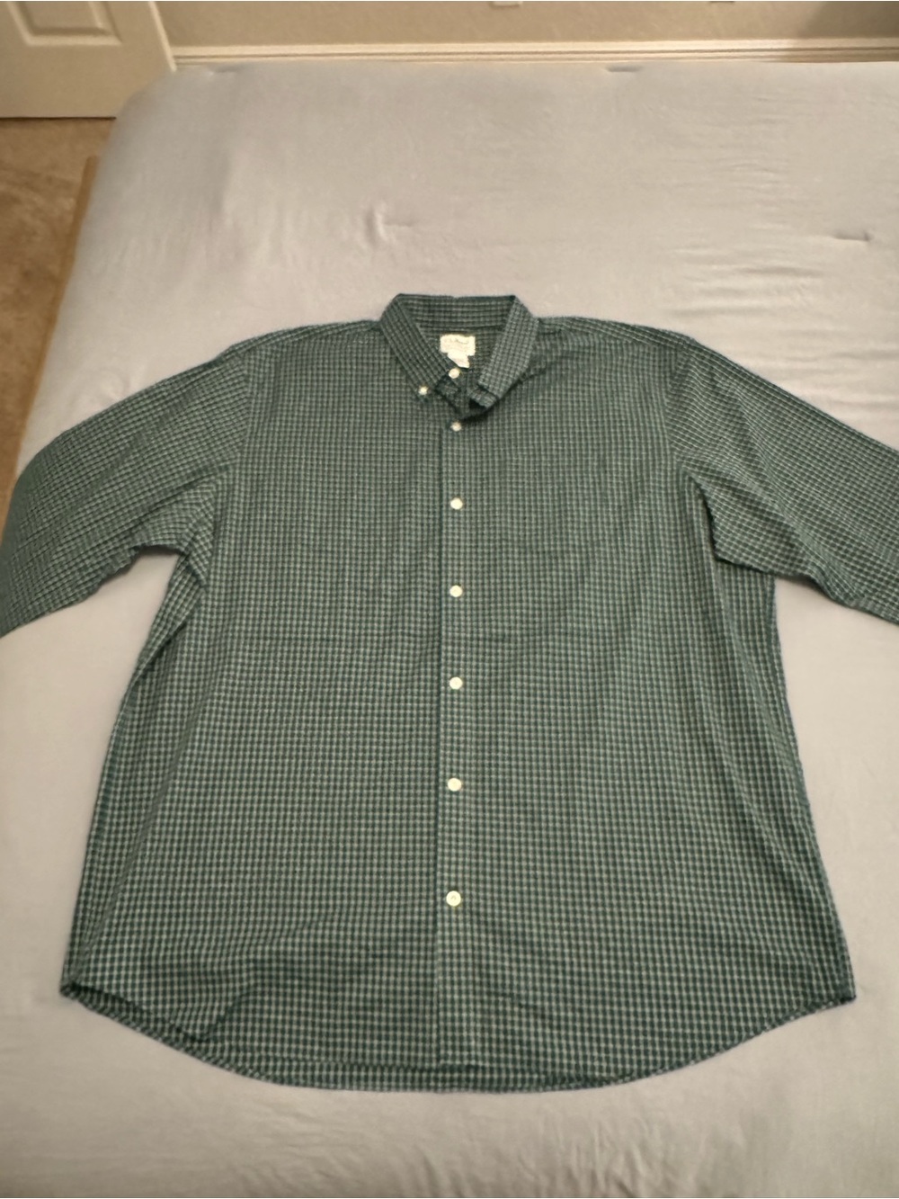 L.L. Bean Green Mini-Check Button-Down Shirt